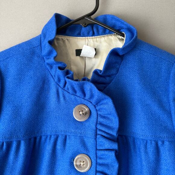 J.Crew sz 2 Blue Wool‎ ruffle bolero Jacket - Picture 2 of 7